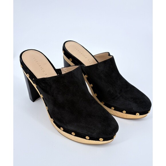 Veronica Beard Grita Black Suede Studded Heeled mules Slip On Clogs Size 9M - Picture 13 of 14